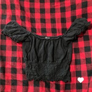 Billabong Black Smocked Puff Sleeve Blouse